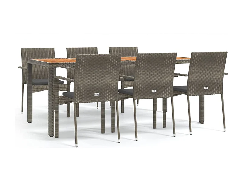 Tønder  Ensemble à manger jardin et coussins 7 pcs gris rotin