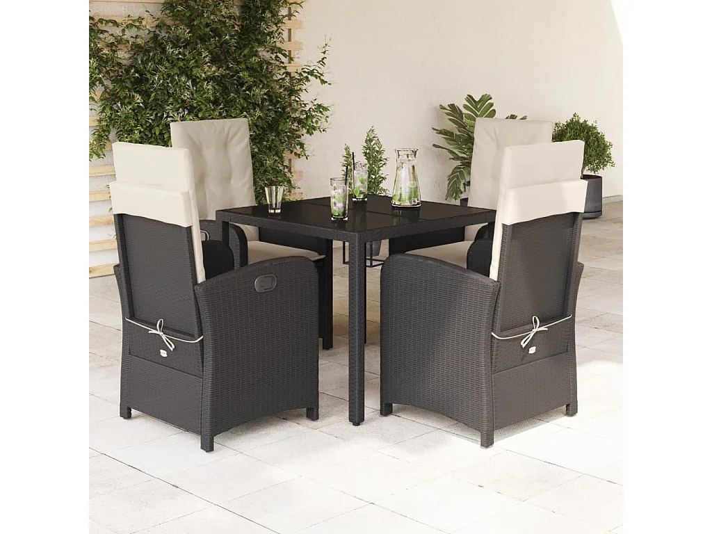 Prolenta Premium -  Set de muebles jardín 5 pzas con cojines ratán sintético negro