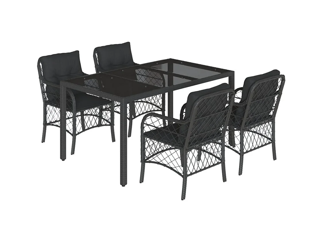 Harmelen  5-delige Tuinset met kussens poly rattan zwart