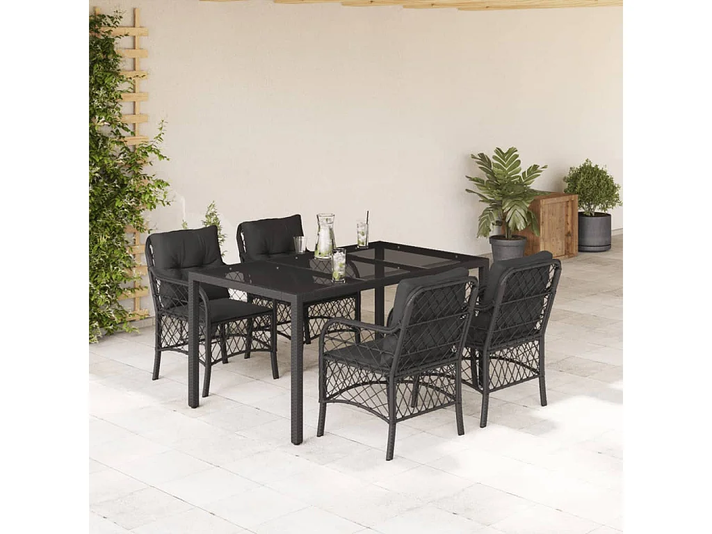 Harmelen  5-delige Tuinset met kussens poly rattan zwart