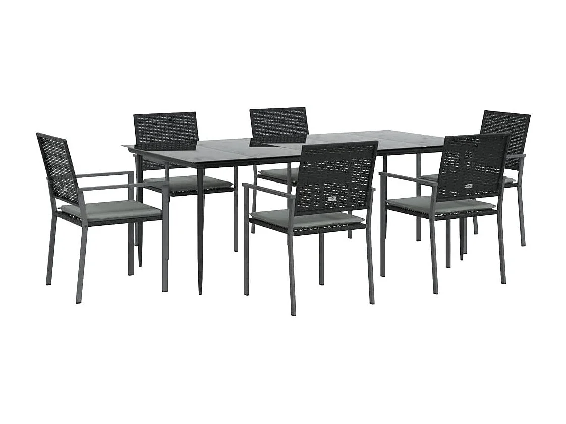 Croughevoe  Ensemble à manger de jardin 7 pcs coussins résine tressée acier