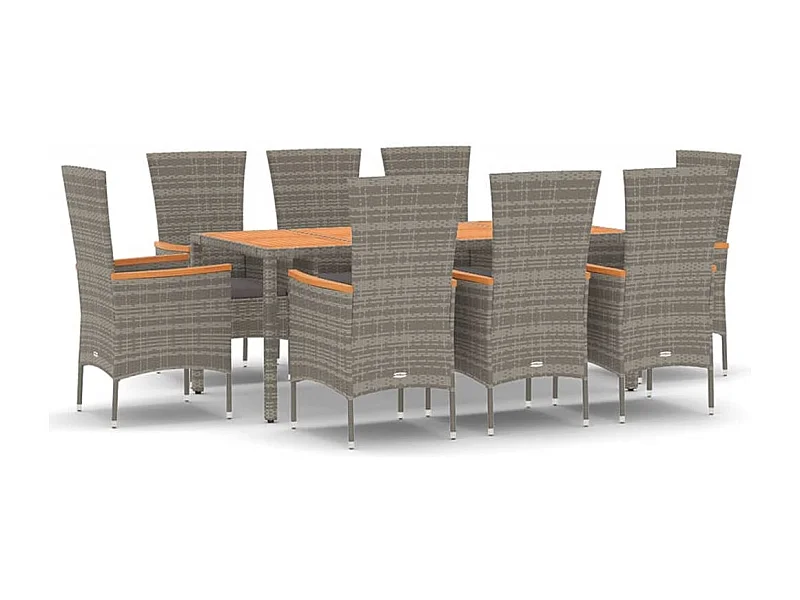 Cape May  Set comedor jardín 9 pzas y cojines ratán sintético gris