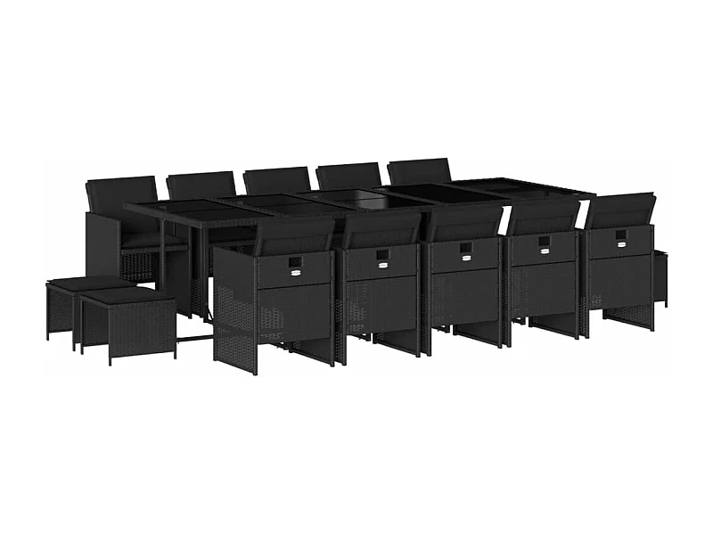 Steno  Set comedor de jardín con cojines 15 pzas ratán sintético negro