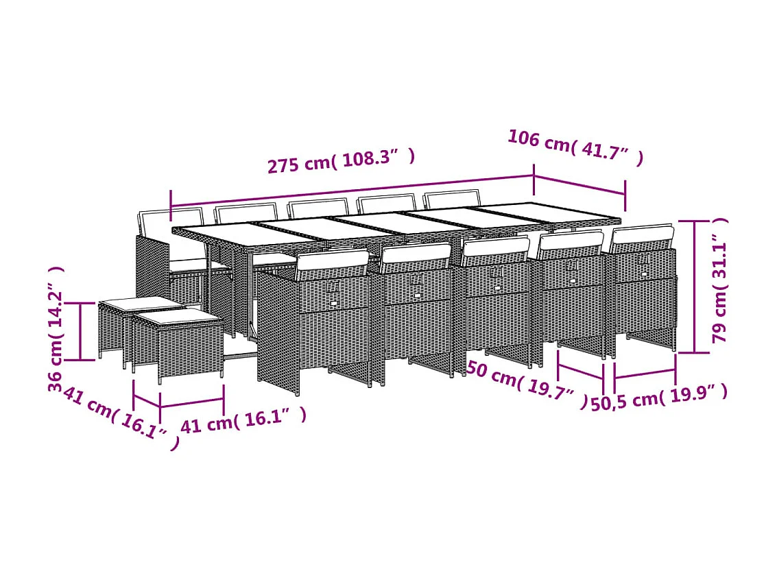 Steno  15-delige Tuinset met kussens poly rattan zwart