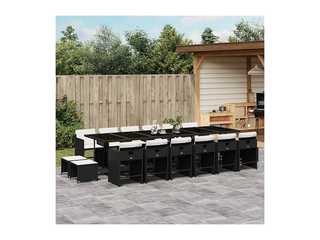 Zenn  Ensemble à manger de jardin 17 pcs coussins noir résine tressée