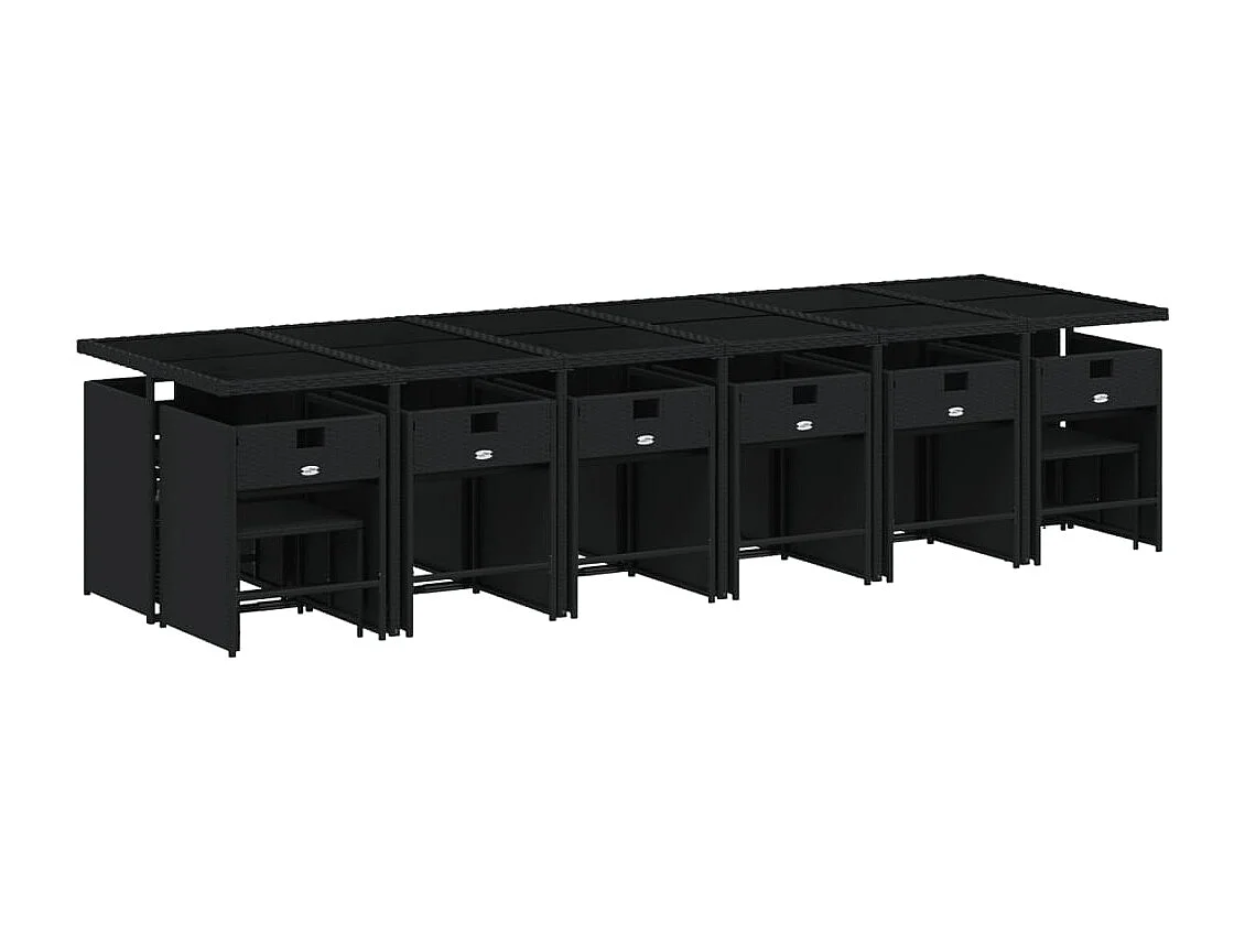 Zenn  Ensemble à manger de jardin 17 pcs coussins noir résine tressée