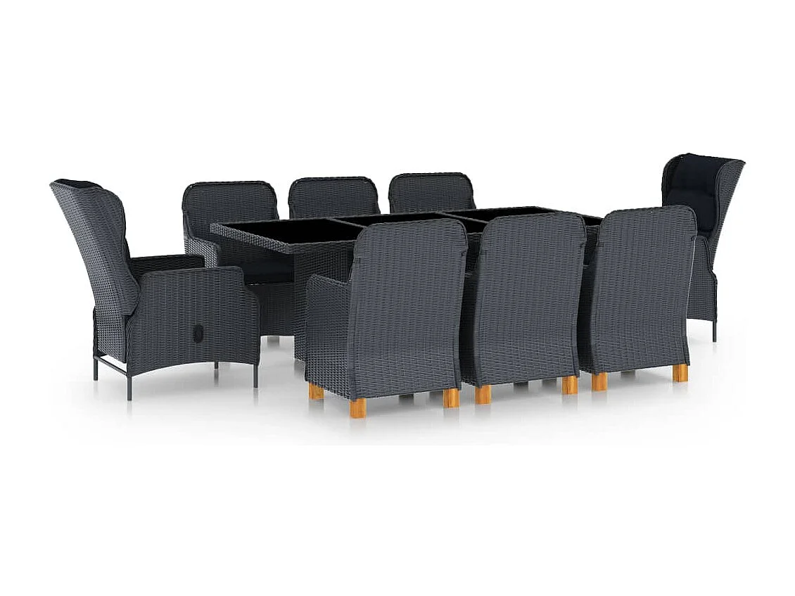 Kalren  9-delige Tuinset met kussens poly rattan donkergrijs