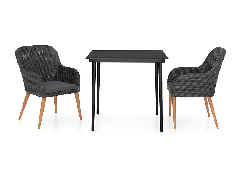 Coole  Ensemble à manger de jardin avec coussins 3 pcs noir
