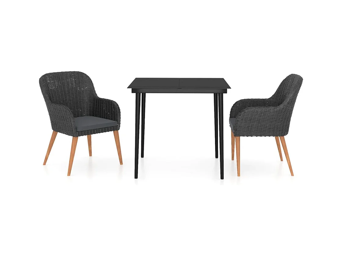 Coole  Ensemble à manger de jardin avec coussins 3 pcs noir