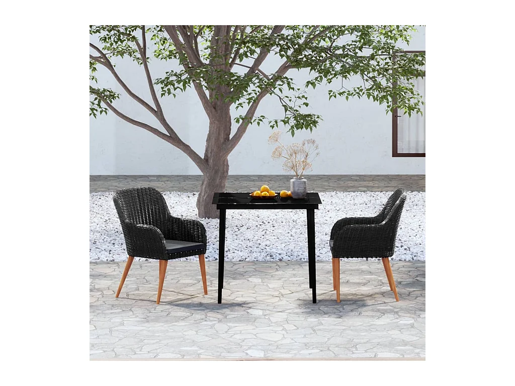 Coole  Ensemble à manger de jardin avec coussins 3 pcs noir