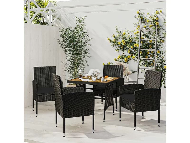 Prolenta Premium -  Juego de comedor de jardín 5 piezas ratán sintético negro