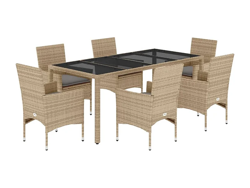 Stafford Springs  7-delige Tuinset met kussens poly rattan en glas beige