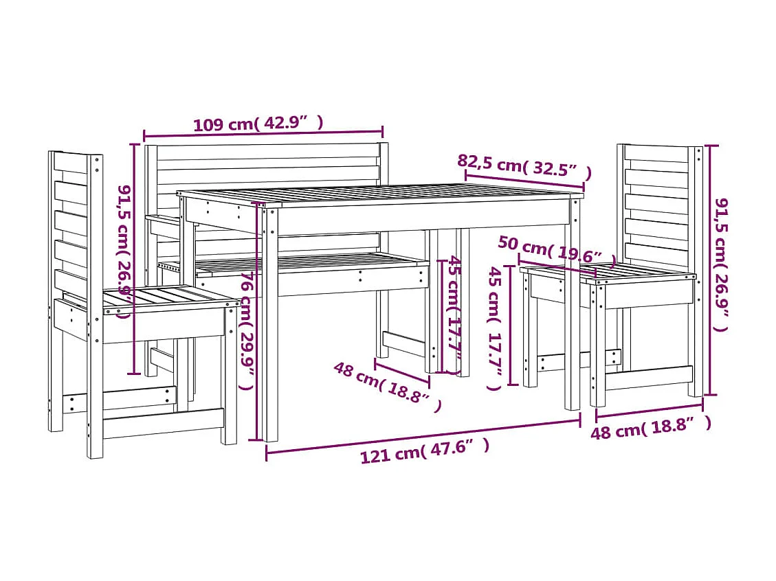 Eilra  Ensemble à manger de jardin 4 pcs bois massif de pin