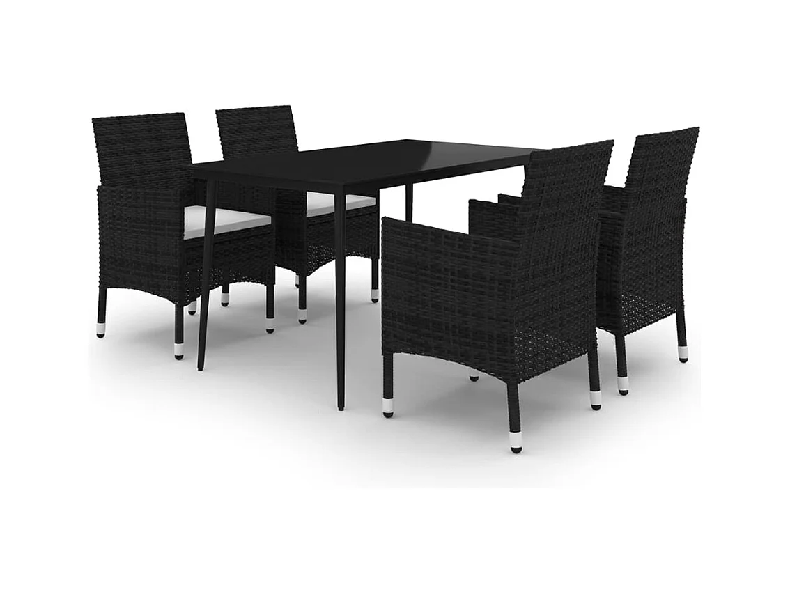 Carlinville  Ensemble à manger de jardin coussins 5 pcs Résine tressée Verre