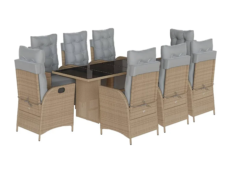 Anselm  Set comedor de jardín 9 pzas con cojines ratán sintético beige