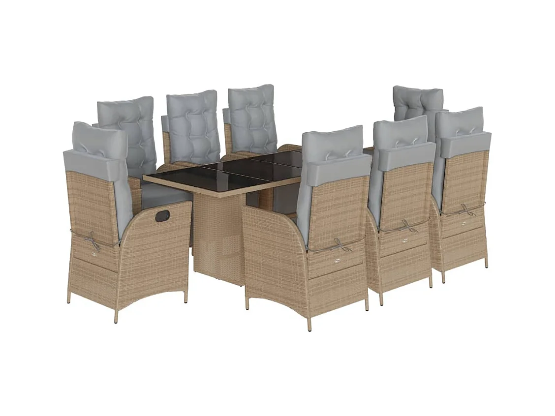 Anselm  Ensemble à manger de jardin et coussins 9 pcs mélange beige