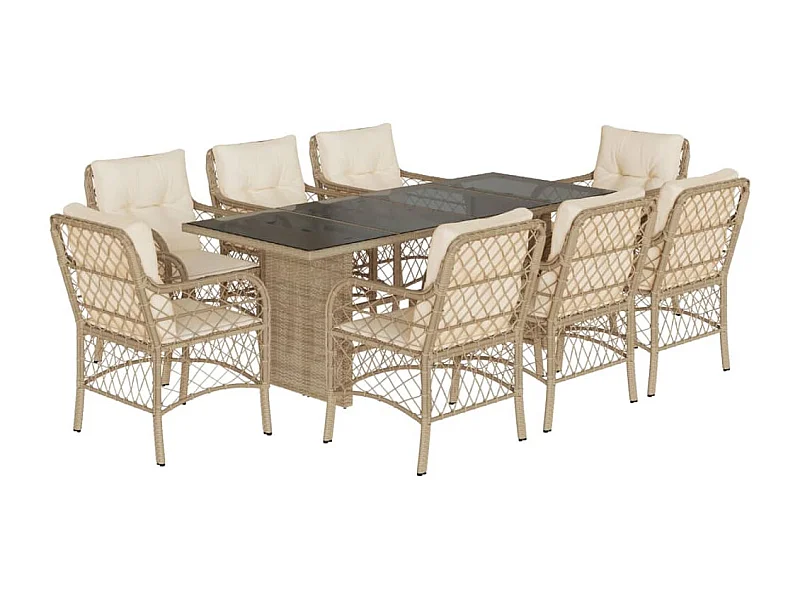 Fort Bragg  Set comedor de jardín 9 pzas con cojines ratán sintético beige