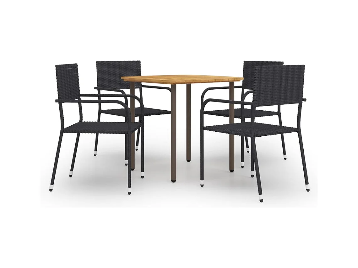 Bergerac  Ensemble à manger de jardin 5 pcs Résine tressée Noir