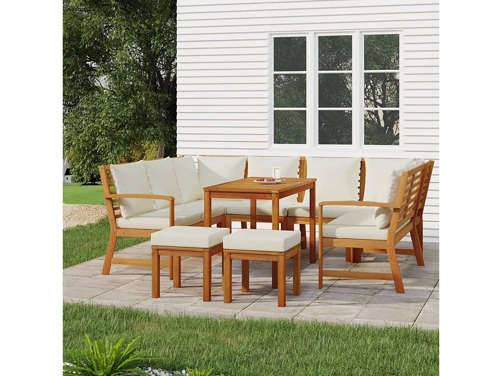 Prolenta Premium -  Ensemble à manger de jardin coussins 9 pcs Bois acacia