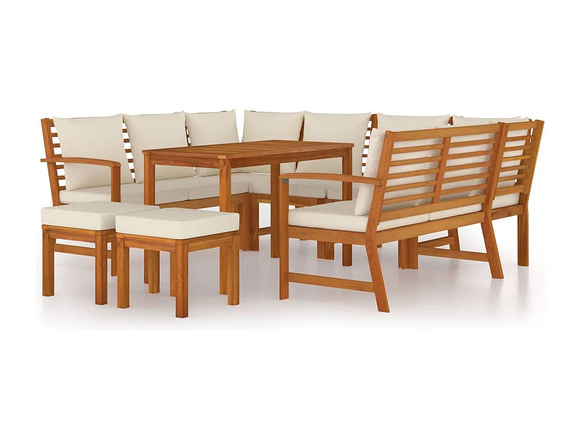 Prolenta Premium -  Ensemble à manger de jardin coussins 9 pcs Bois acacia