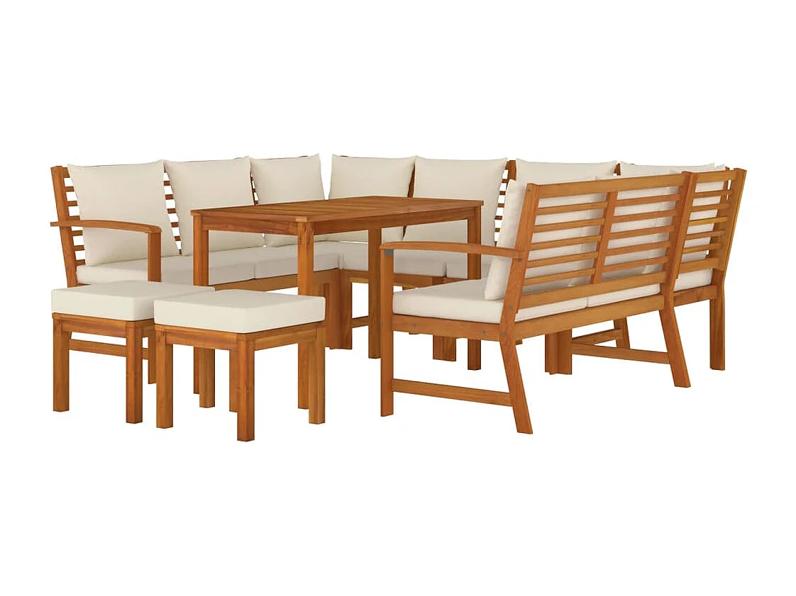 Prolenta Premium -  Ensemble à manger de jardin coussins 9 pcs Bois acacia