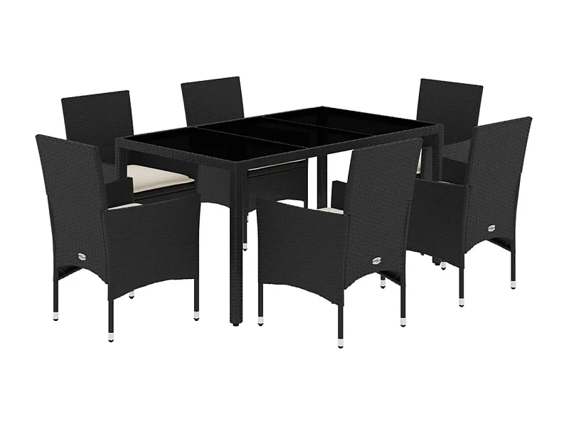 Stafford Springs  Ensemble à manger de jardin et coussins 7 pcs noir rotin acacia