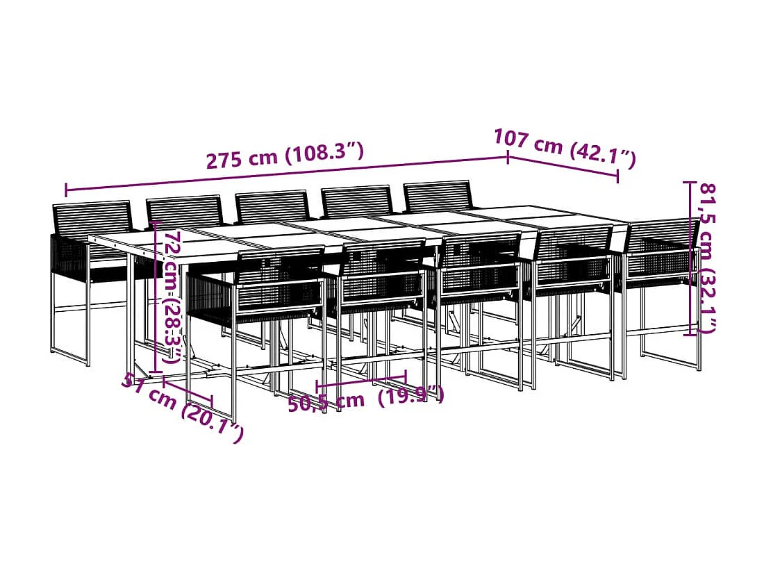 Ghizlan  11-delige Tuinset poly rattan zwart
