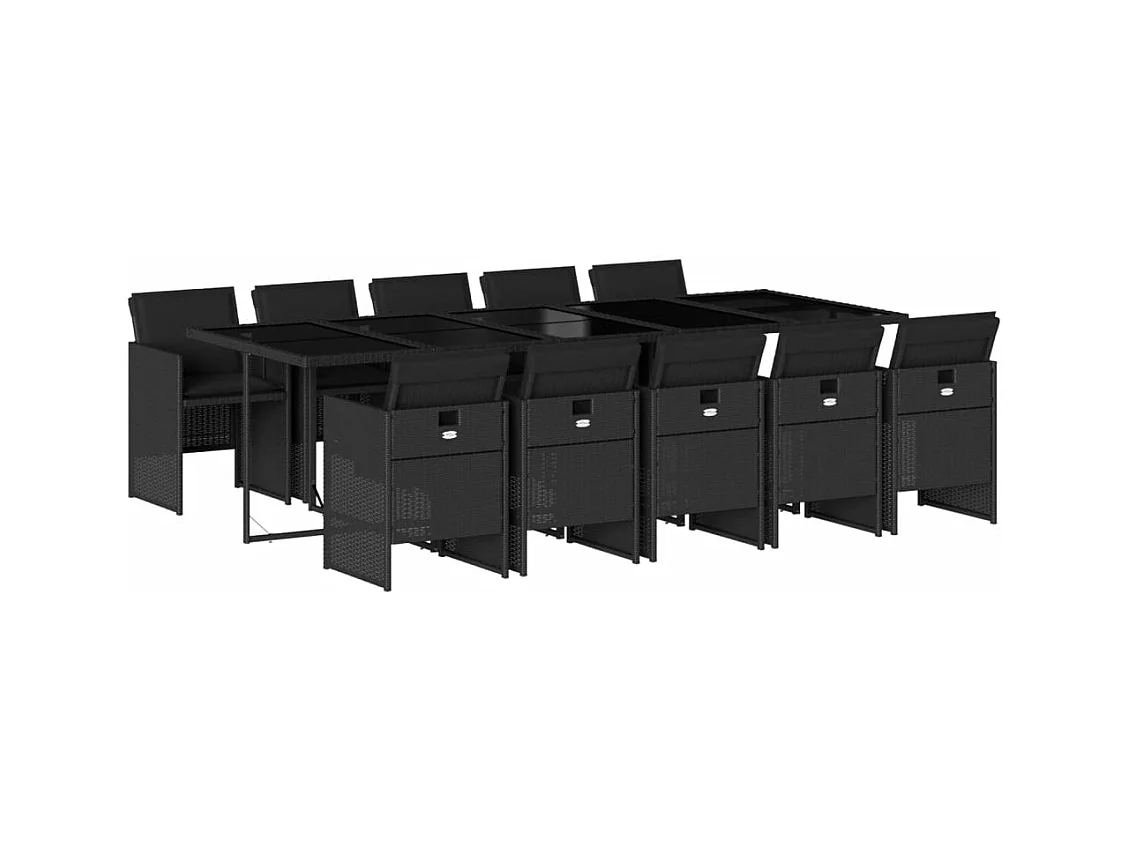 Jesse  Ensemble à manger de jardin 11 pcs coussins noir résine tressée