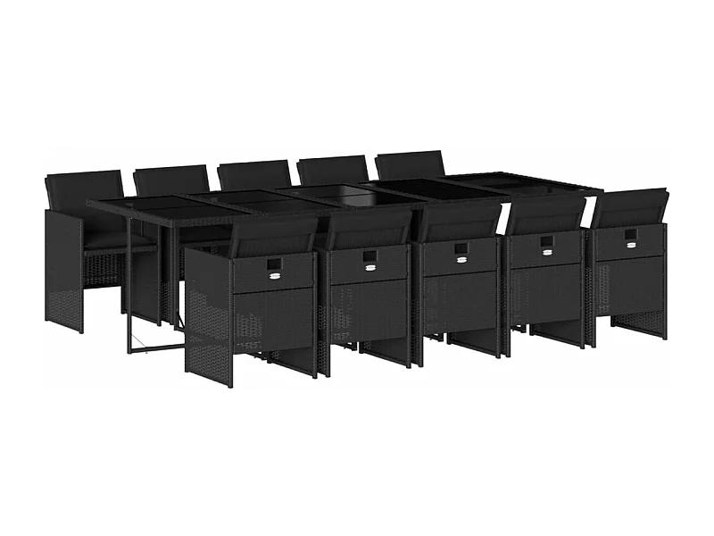 Jesse  Ensemble à manger de jardin 11 pcs coussins noir résine tressée