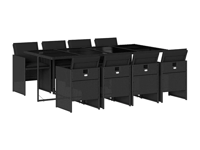 Ljungby  Set de comedor de jardín 9 pzas y cojines ratán sintético negro