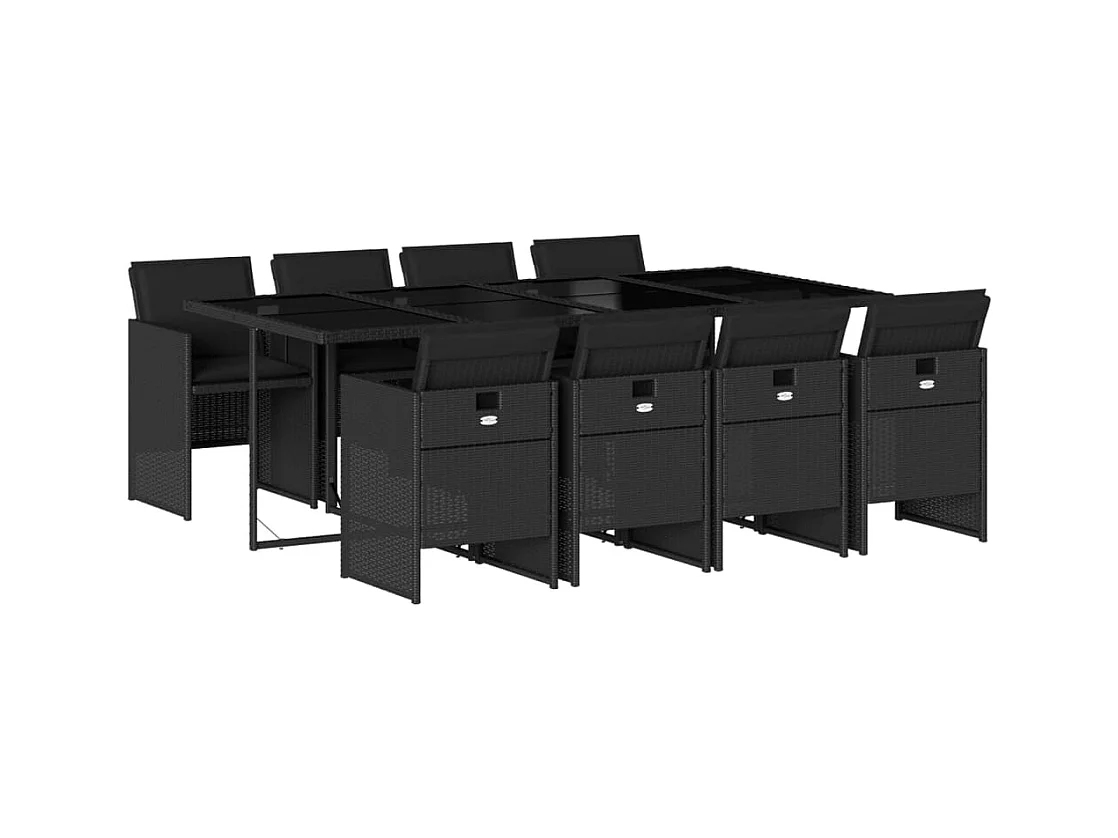 Ljungby  Set de comedor de jardín 9 pzas y cojines ratán sintético negro