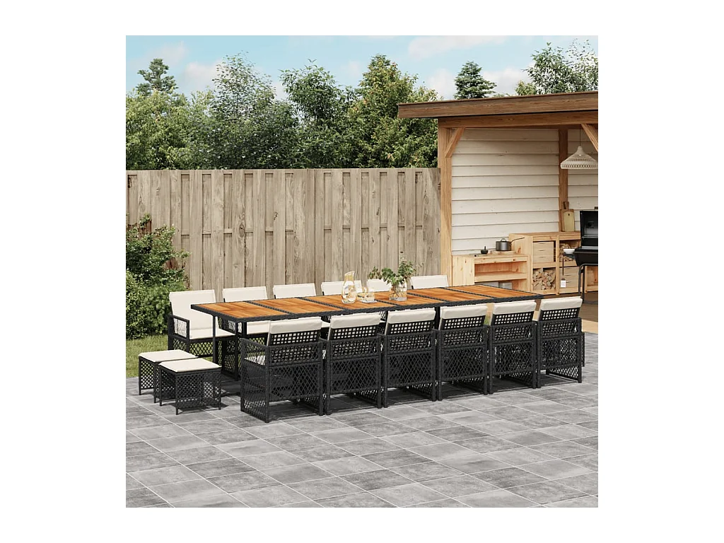 Lubbeek  Set de muebles jardín 17 pzas con cojines ratán sintético negro