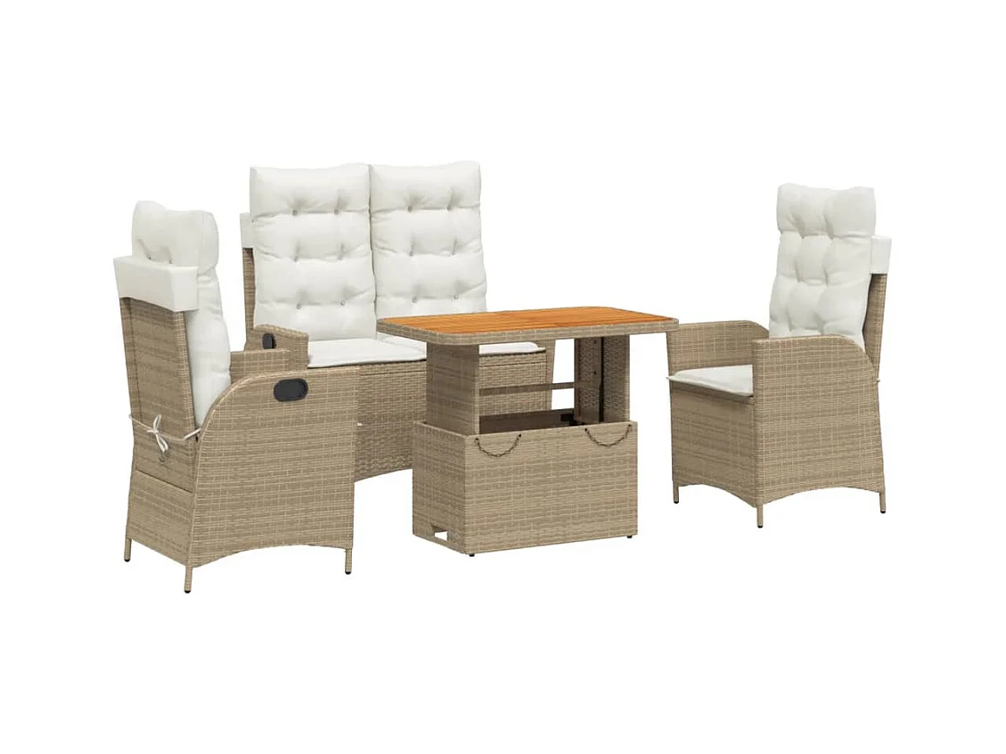 Boxmeer  4-delige Tuinset met kussens poly rattan beige