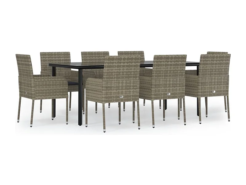 Zyldr  9-delige Tuinset met kussens poly rattan zwart en grijs