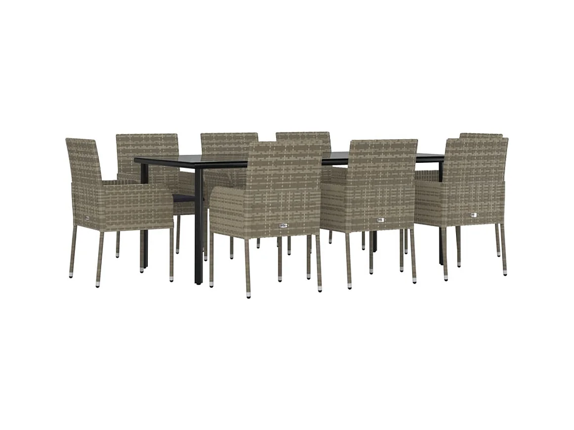 Zyldr  9-delige Tuinset met kussens poly rattan zwart en grijs