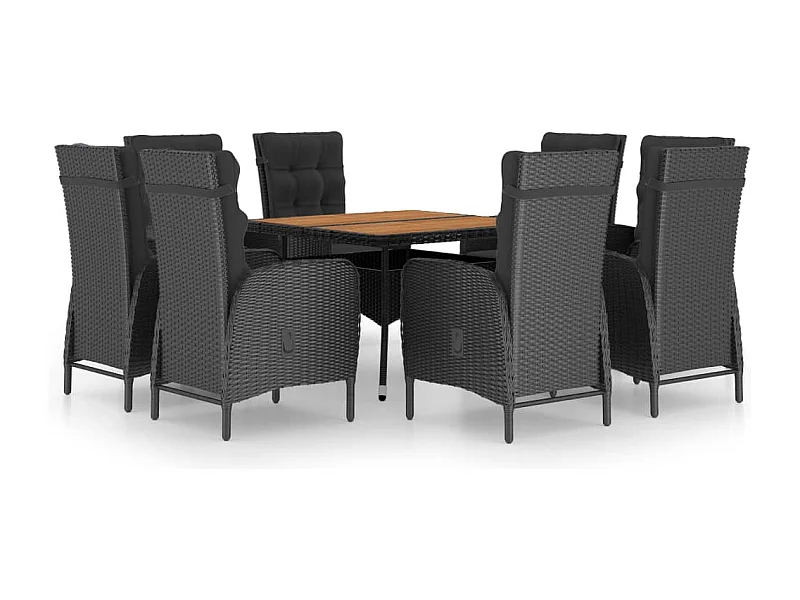 Tatum  Ensemble à manger de jardin 9 pcs Résine tressée et acacia Noir