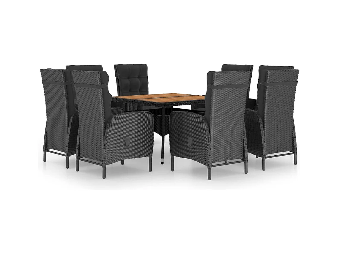 Tatum  Set de comedor de jardín 9 pzas ratán PE y madera acacia negro