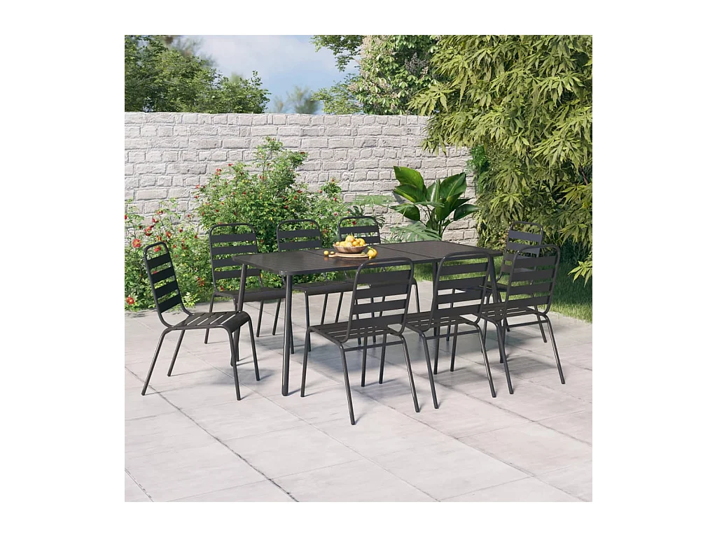 Adrien-Claude  Ensemble à manger de jardin 9 pcs anthracite acier