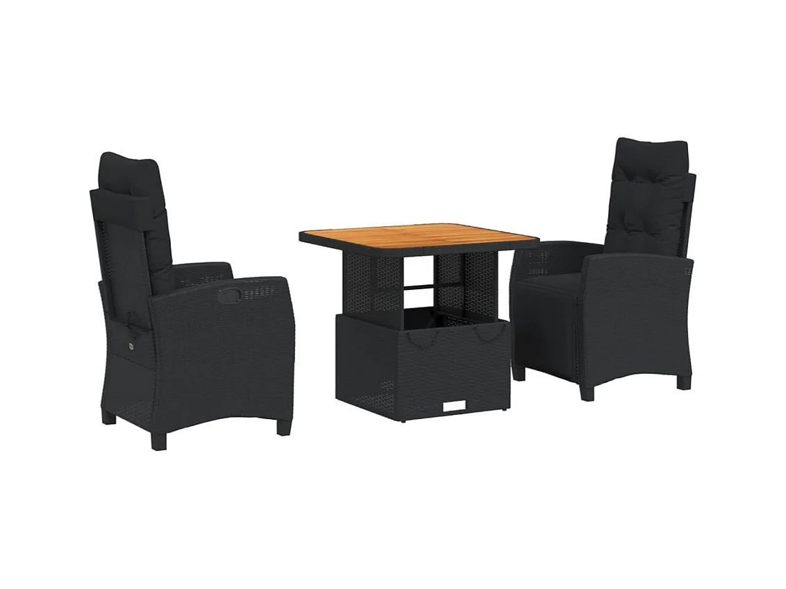 Isyra  Set comedor de jardín 3 pzas con cojines ratán sintético negro