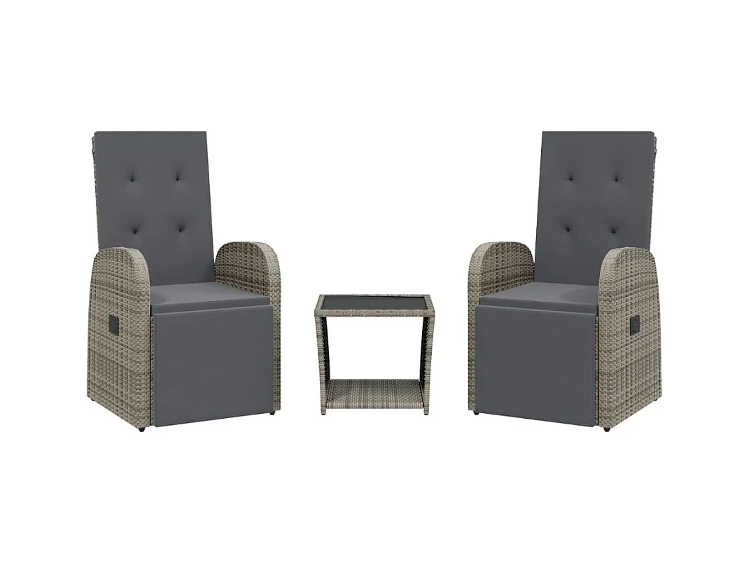 Ullensaker  Set comedor de jardín 3 piezas con cojines ratán sintético gris