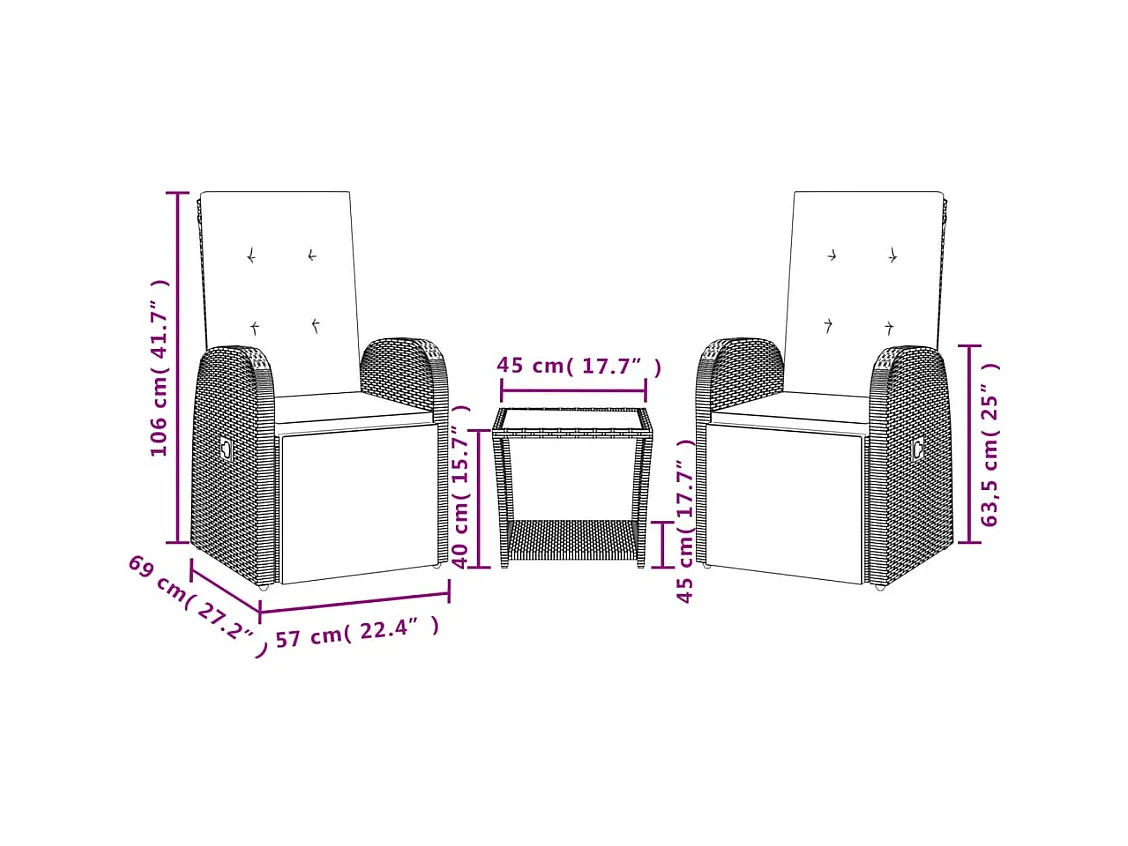 Ullensaker  Set comedor de jardín 3 piezas con cojines ratán sintético gris