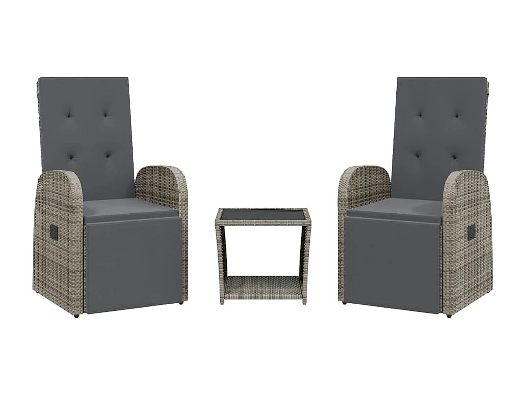 Ullensaker  Set comedor de jardín 3 piezas con cojines ratán sintético gris