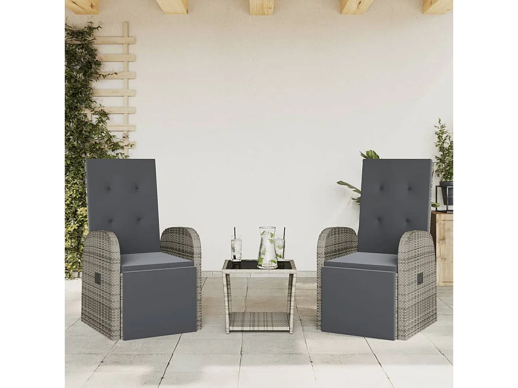 Ullensaker  Set comedor de jardín 3 piezas con cojines ratán sintético gris