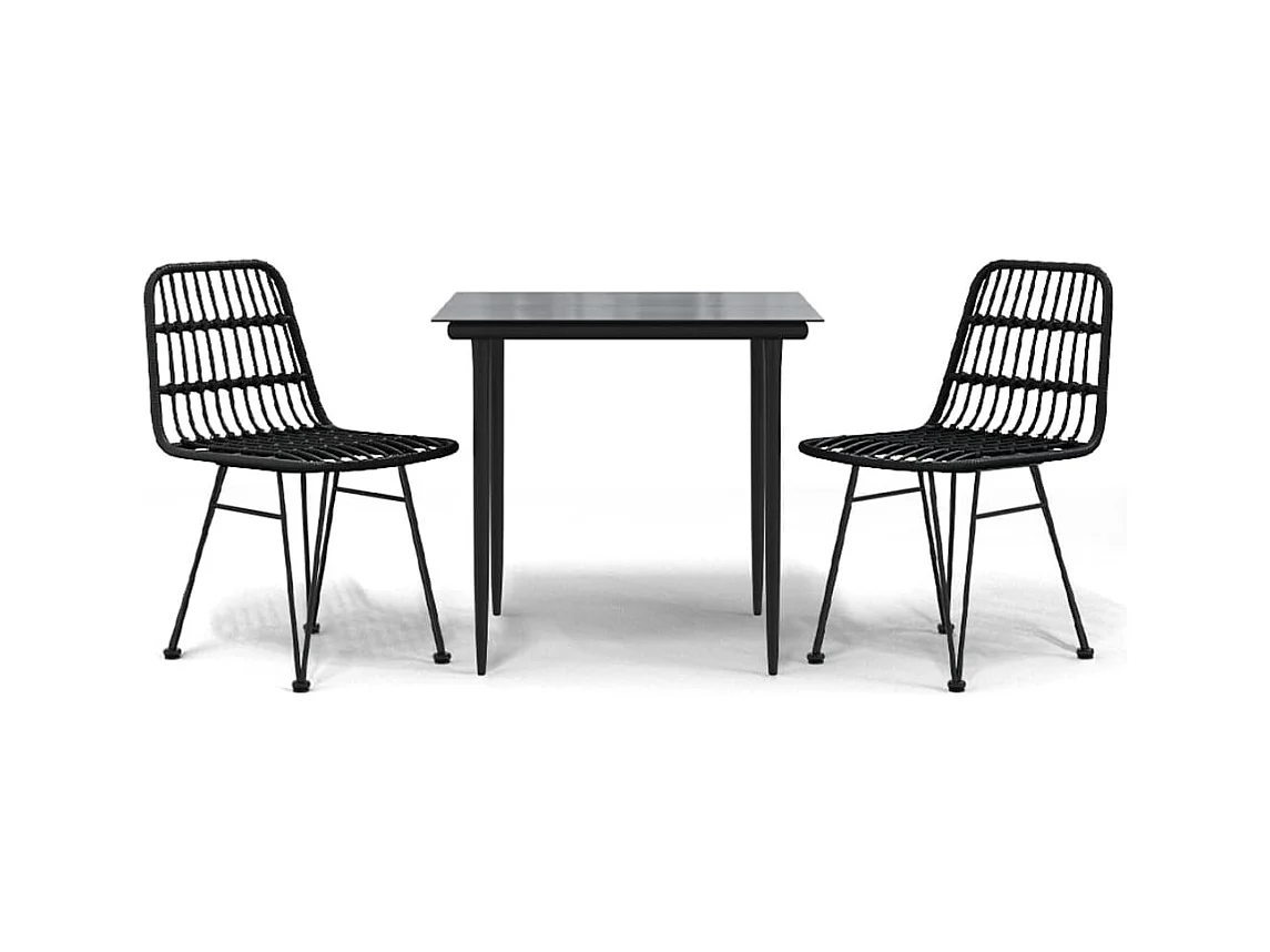 Eden Prairie  Ensemble à manger de jardin 3 pcs Noir Résine tressée