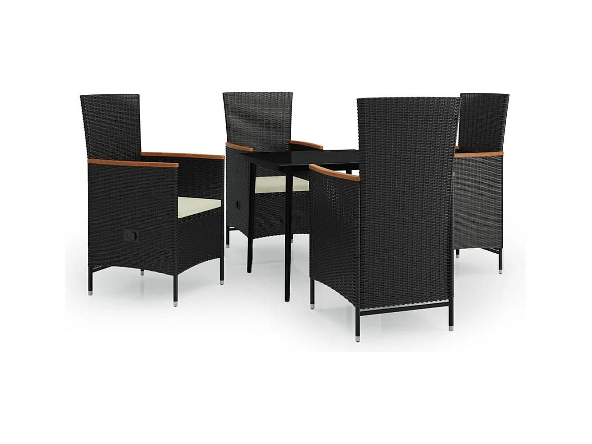 Zeldrik  Ensemble à manger de jardin avec coussins 5 pcs Noir