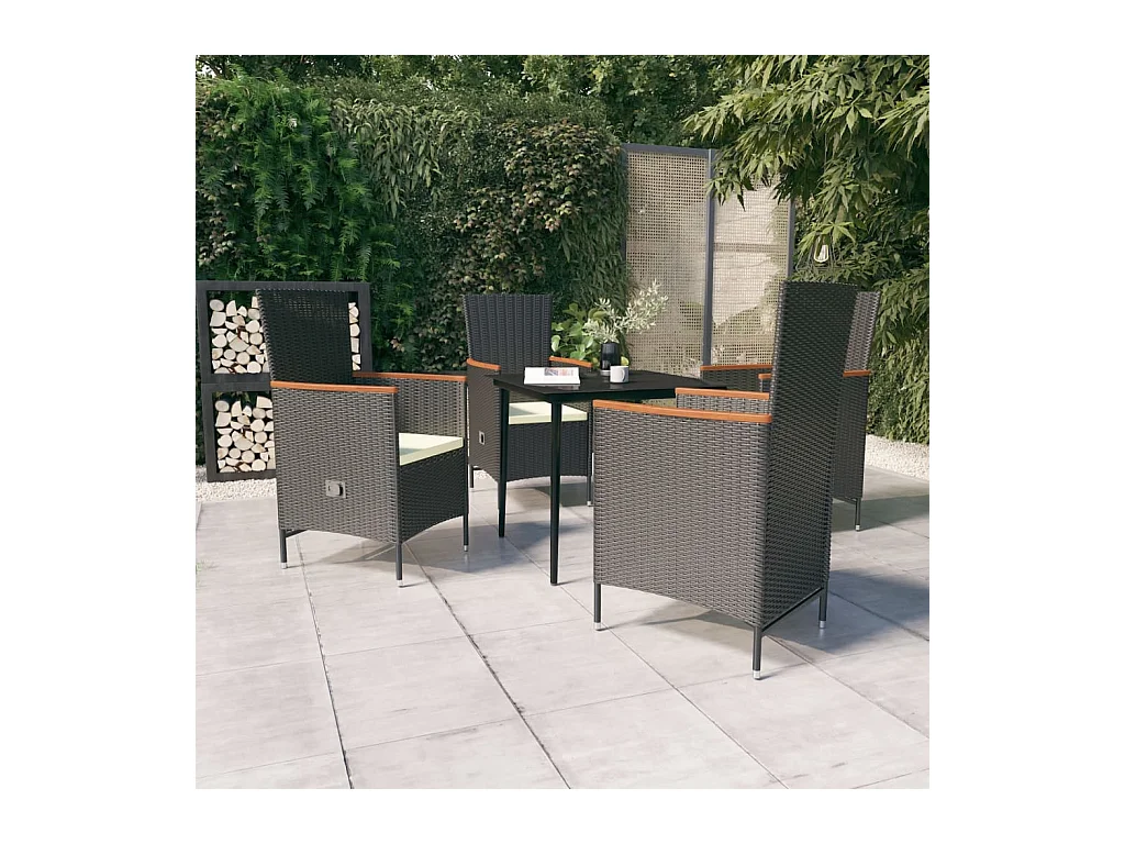 Zeldrik  Ensemble à manger de jardin avec coussins 5 pcs Noir