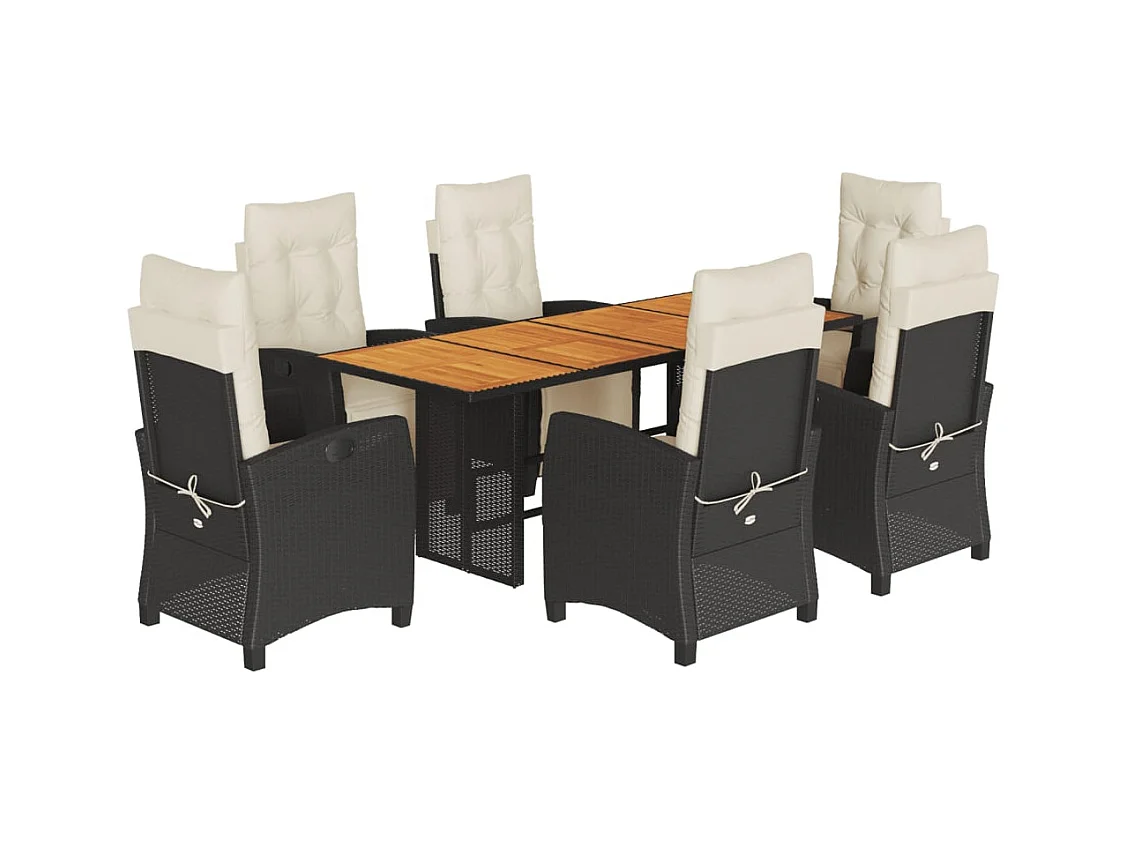 Igmar  7-delige Tuinset met kussens poly rattan zwart