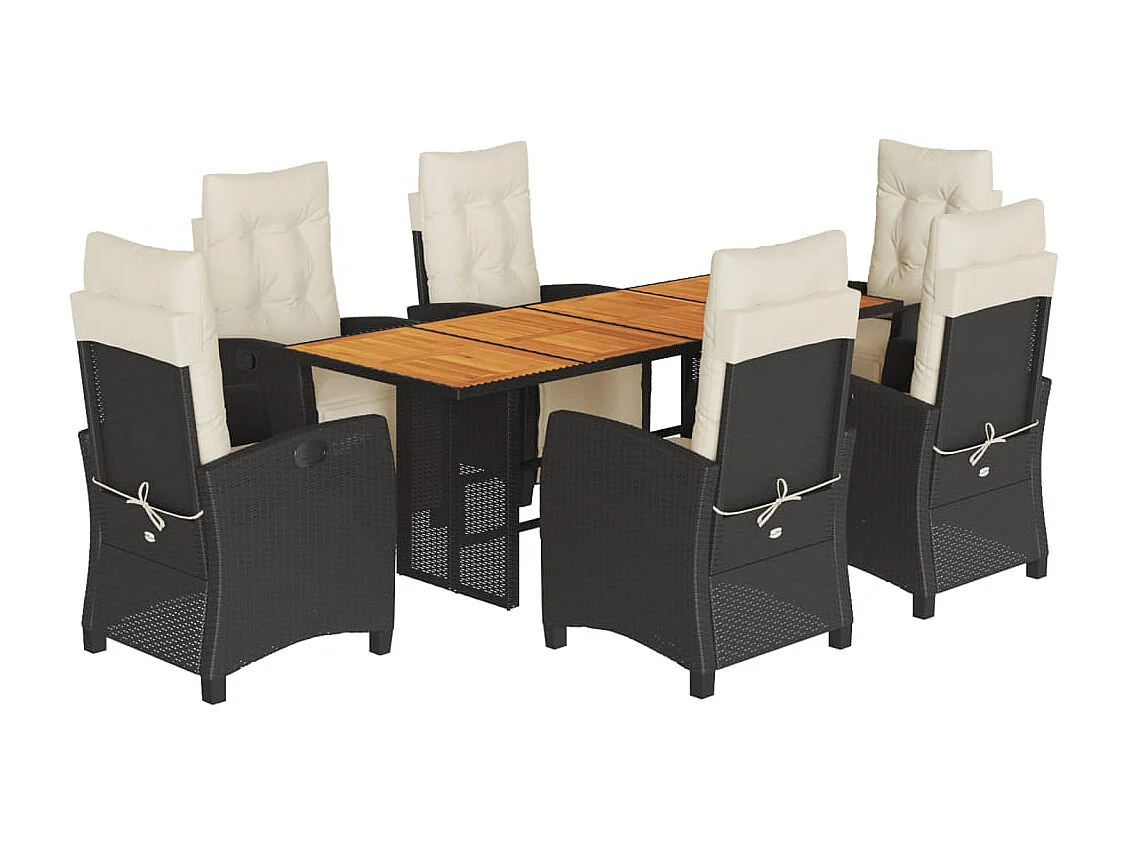 Igmar  Ensemble à manger de jardin coussins 7pcs Noir Résine tressée