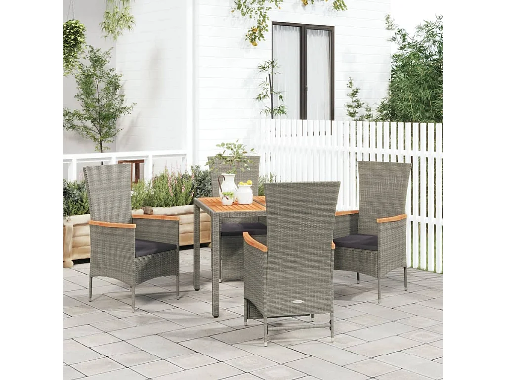 Cape May  Ensemble à manger de jardin 5 pcs coussins gris résine tressée