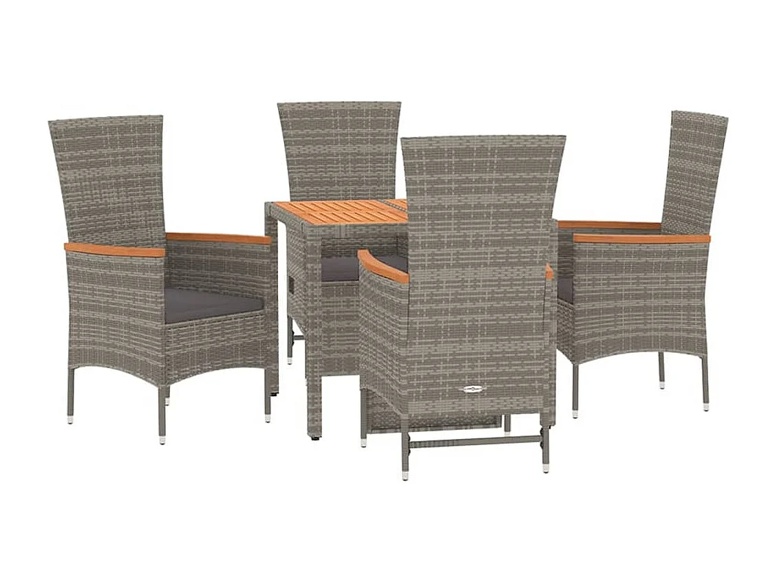 Cape May  Ensemble à manger de jardin 5 pcs coussins gris résine tressée